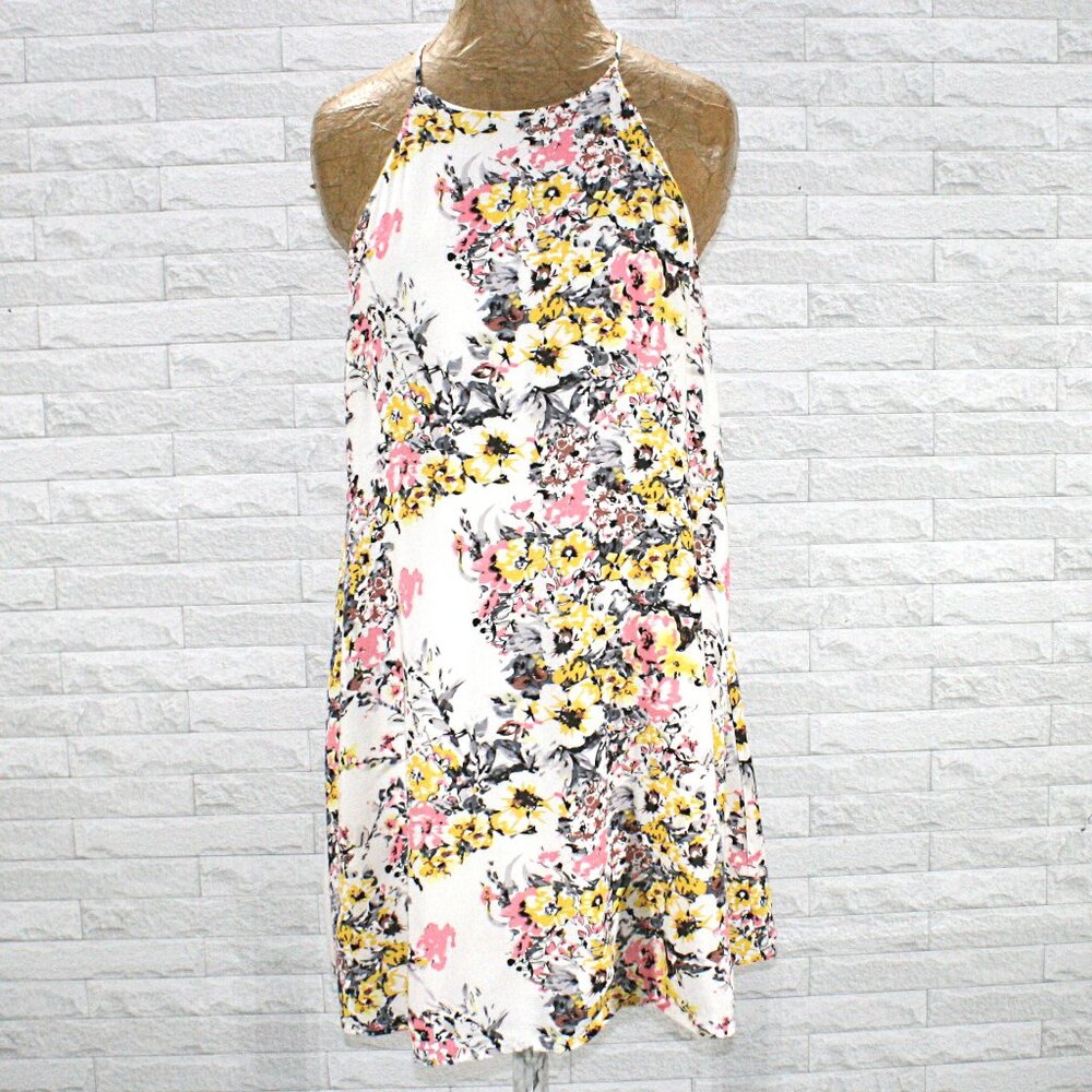 SWANK Dress Halter Style Racerback Pink Floral Flowy Day Summer Sundress Medium